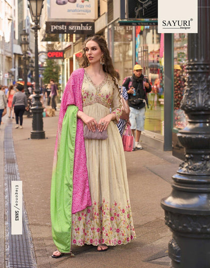 Simar Silk Embroidered Anarkali Gown with Digital Dupatta