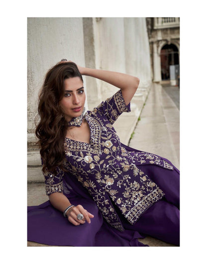 Embroidered Peplum Sharara Set