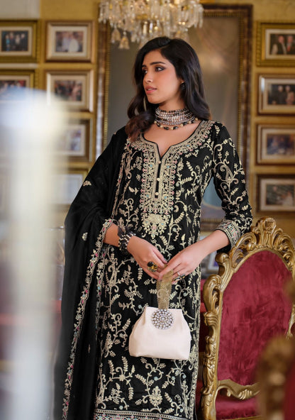 Shimmering gold embroidery intricate Plazo Kurti set