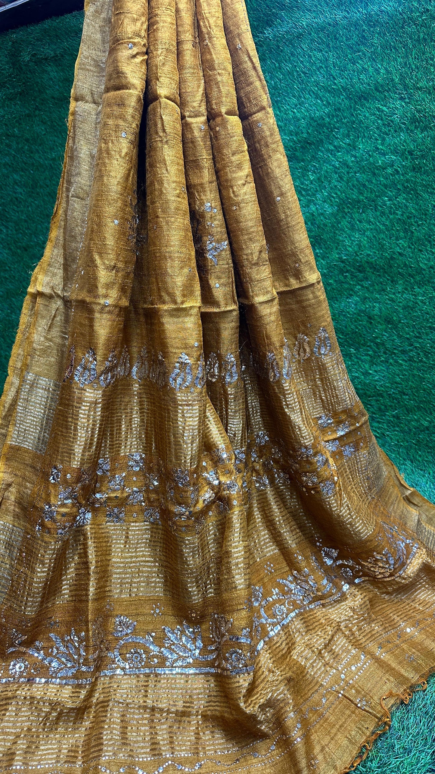 Pure Desi Tussar Silk Saree with Heavy Mukesh Work & Blouse