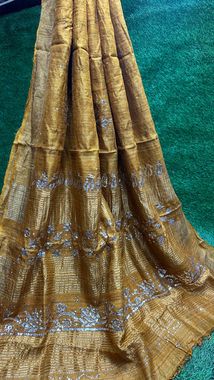 Pure Desi Tussar Silk Saree with Heavy Mukesh Work & Blouse
