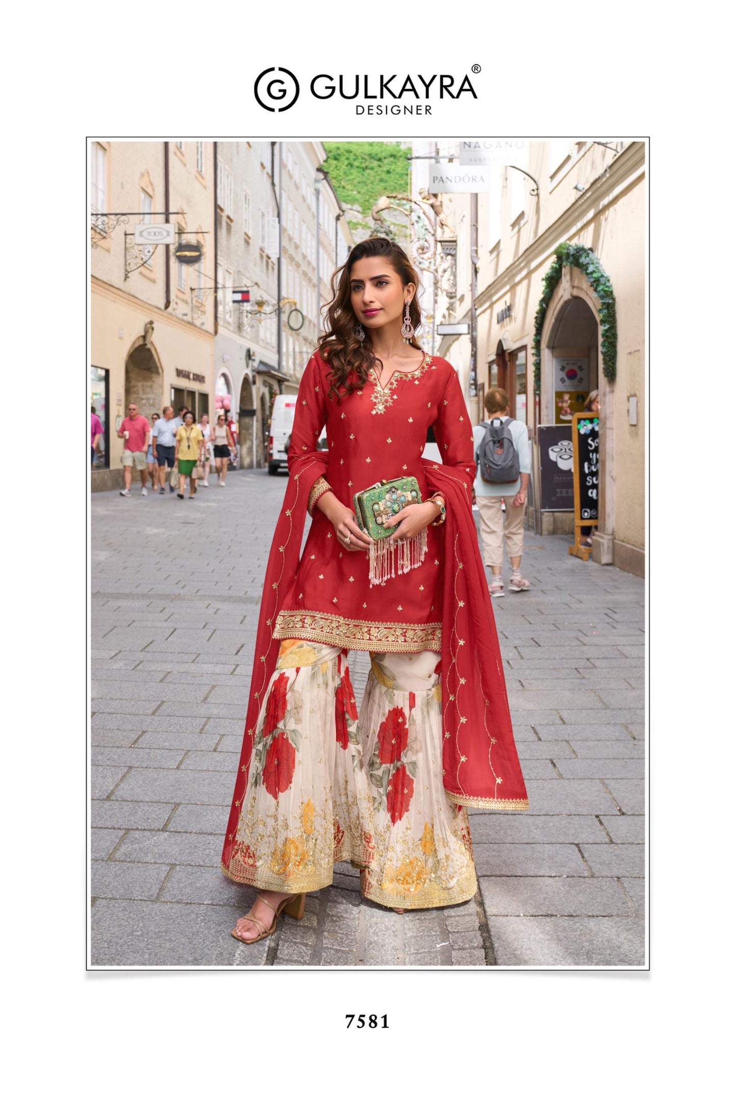 Sophisticated Kurta and dupatta paired with ornate, floral Plazo