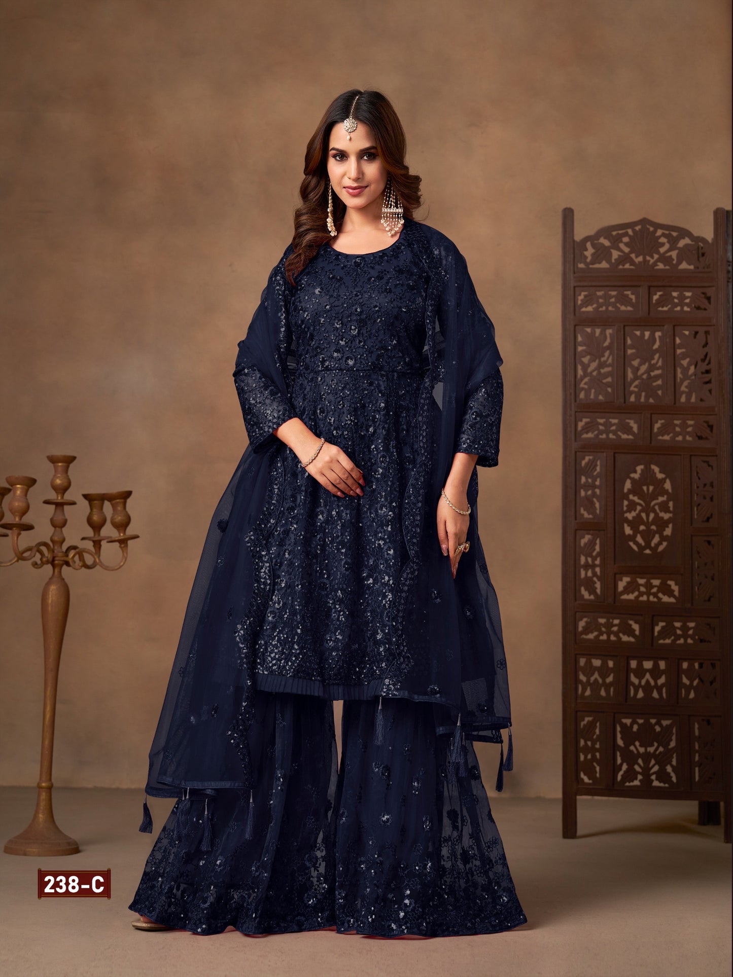 Sequined and embroidered sharara set
