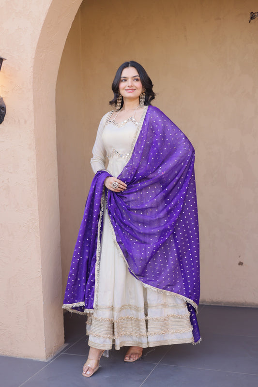 Vintage Real Mirror Anarkali Gown with Dupatta