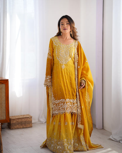 Elegance in bloom embroidered Sharara Set