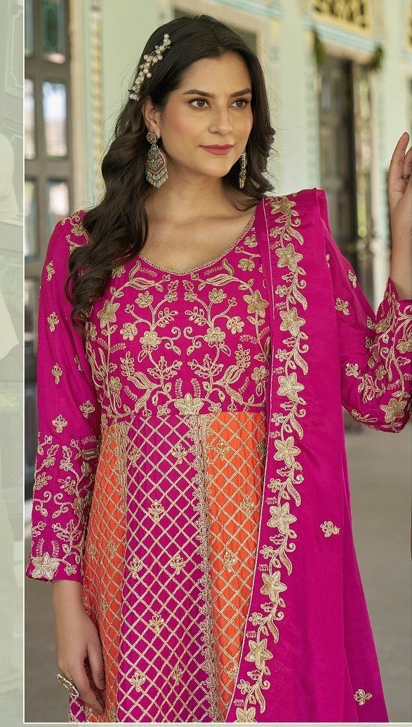Embroidered Anarkali skirt Set with Heavy Embroidery and Stone Work