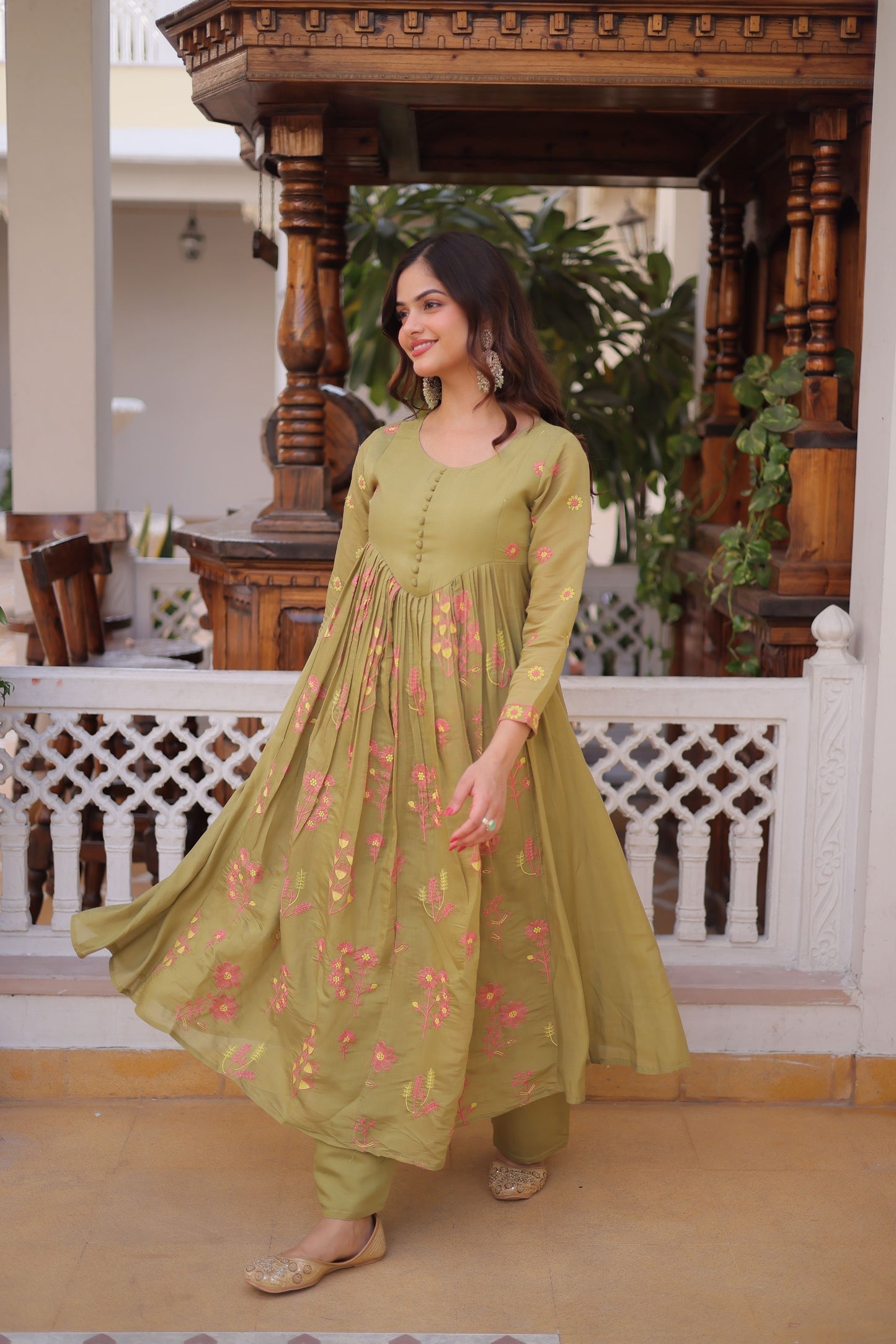 Floral embroidered Anarkali Suit Set