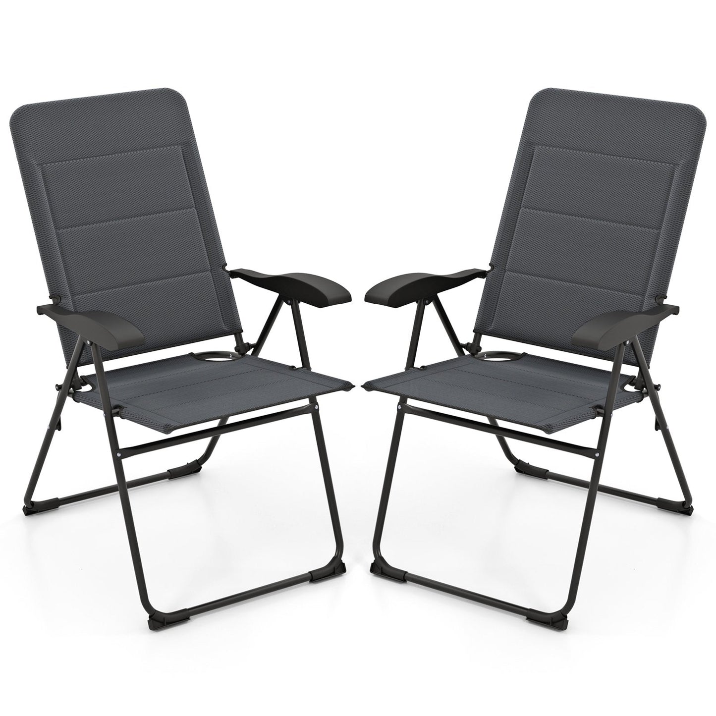 2 Pieces Outdoor Folding Patio Chairs with Adjustable Backrests for Bistro and Backyard-Black