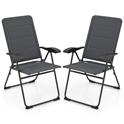 2 Pieces Outdoor Folding Patio Chairs with Adjustable Backrests for Bistro and Backyard-Black