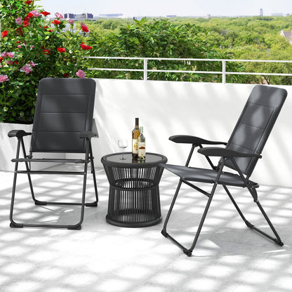 2 Pieces Outdoor Folding Patio Chairs with Adjustable Backrests for Bistro and Backyard-Black