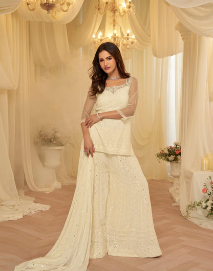 Delicate CHIKANKARI EMBROIDERED TOP WITH EMBROIDERED SHARARA AND DUPATTA