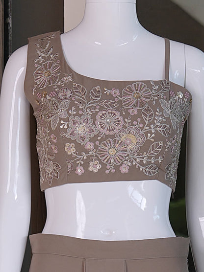 Indowestern Co-ord Set with Embroidered Crop Top