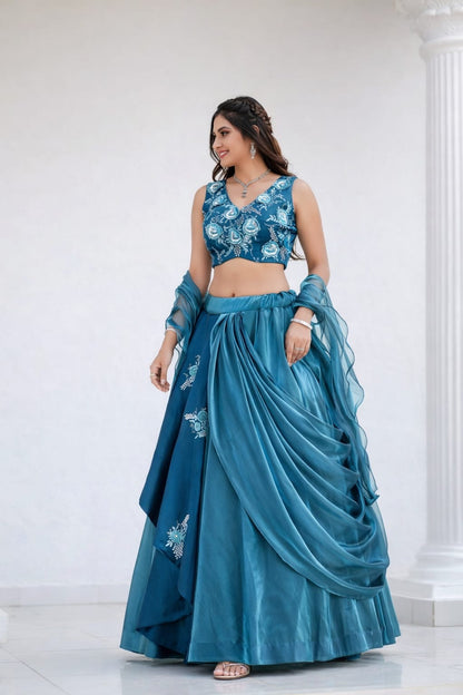 Rama western flower Lehenga  Choli