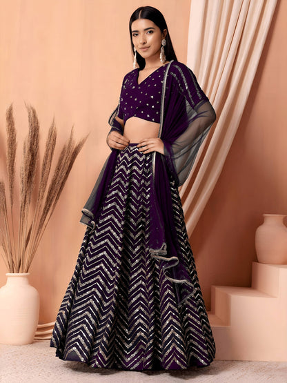Regal Purple Zigzag Sequins Lehenga Choli