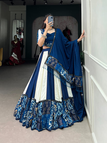 Blue Pure Rayon Lehenga Choli with Mirror Work & Gota Patti