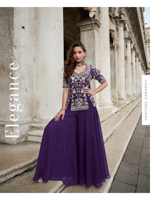 Embroidered Peplum Sharara Set