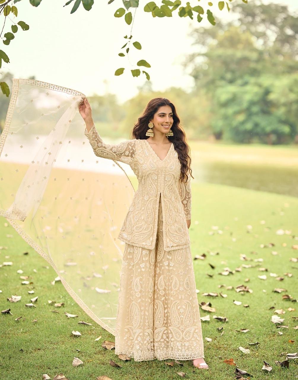 Gorgeous Premium Net Beads Embroidered Festive Plazzo Set