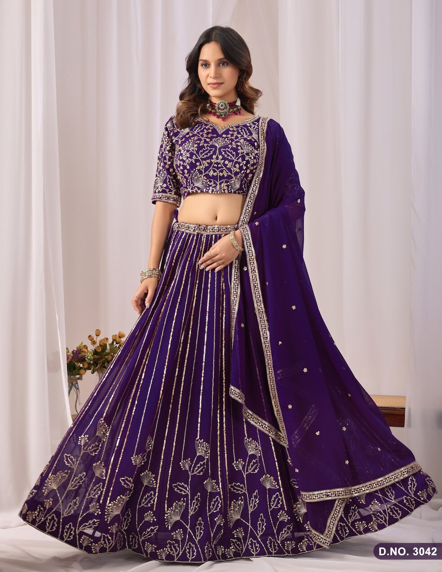 Faux Georgette Sequin Embroidered Lehenga Choli Set with Dupatta