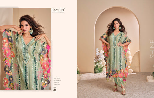 Sage Green Floral Kaftan with Dhoti-Style Bottoms