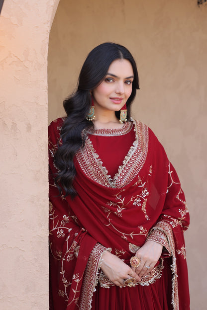 Deep Maroon Georgette Embroidered Festive Anarkali Gown