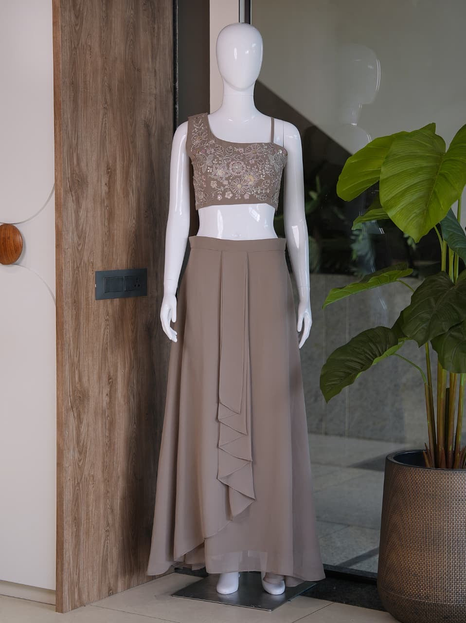 Indowestern Co-ord Set with Embroidered Crop Top
