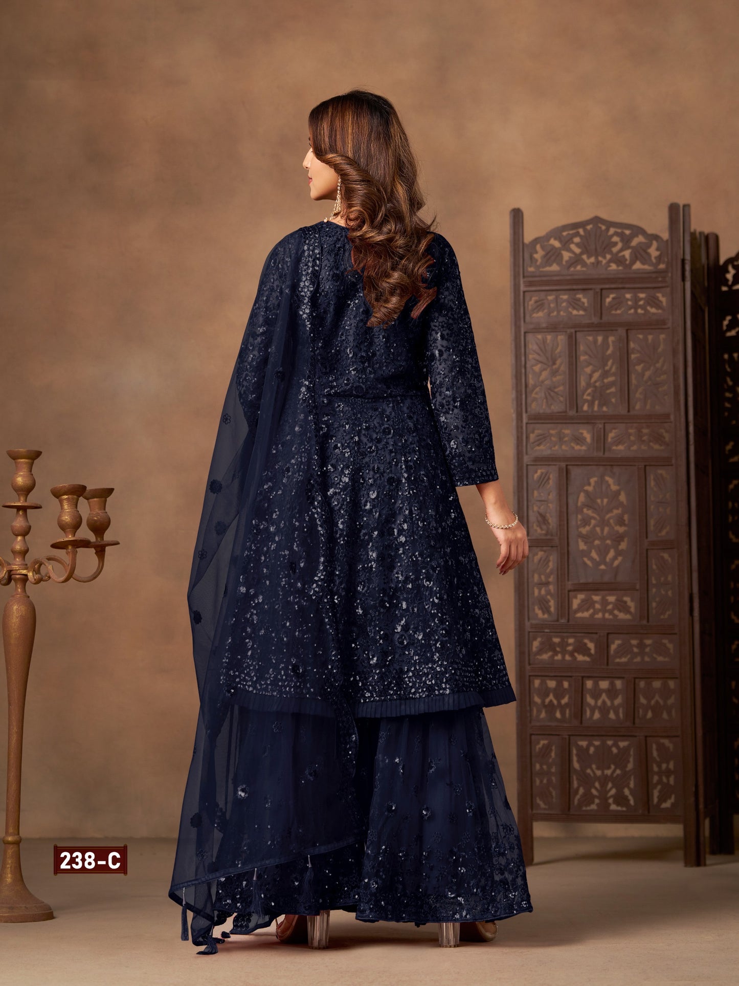 Sequined and embroidered sharara set