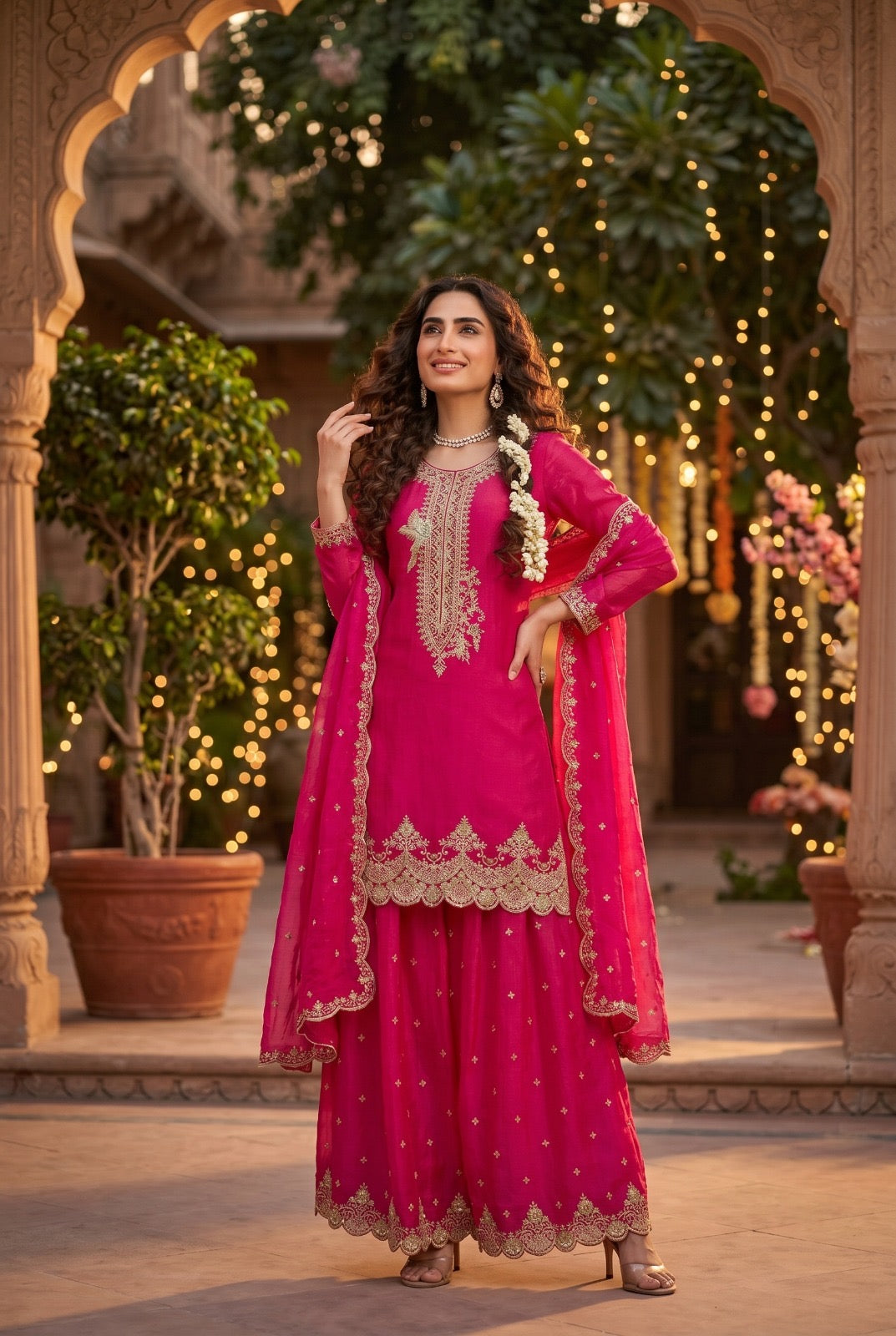 Festive Tora Silk Plazo Set with Embroidery work