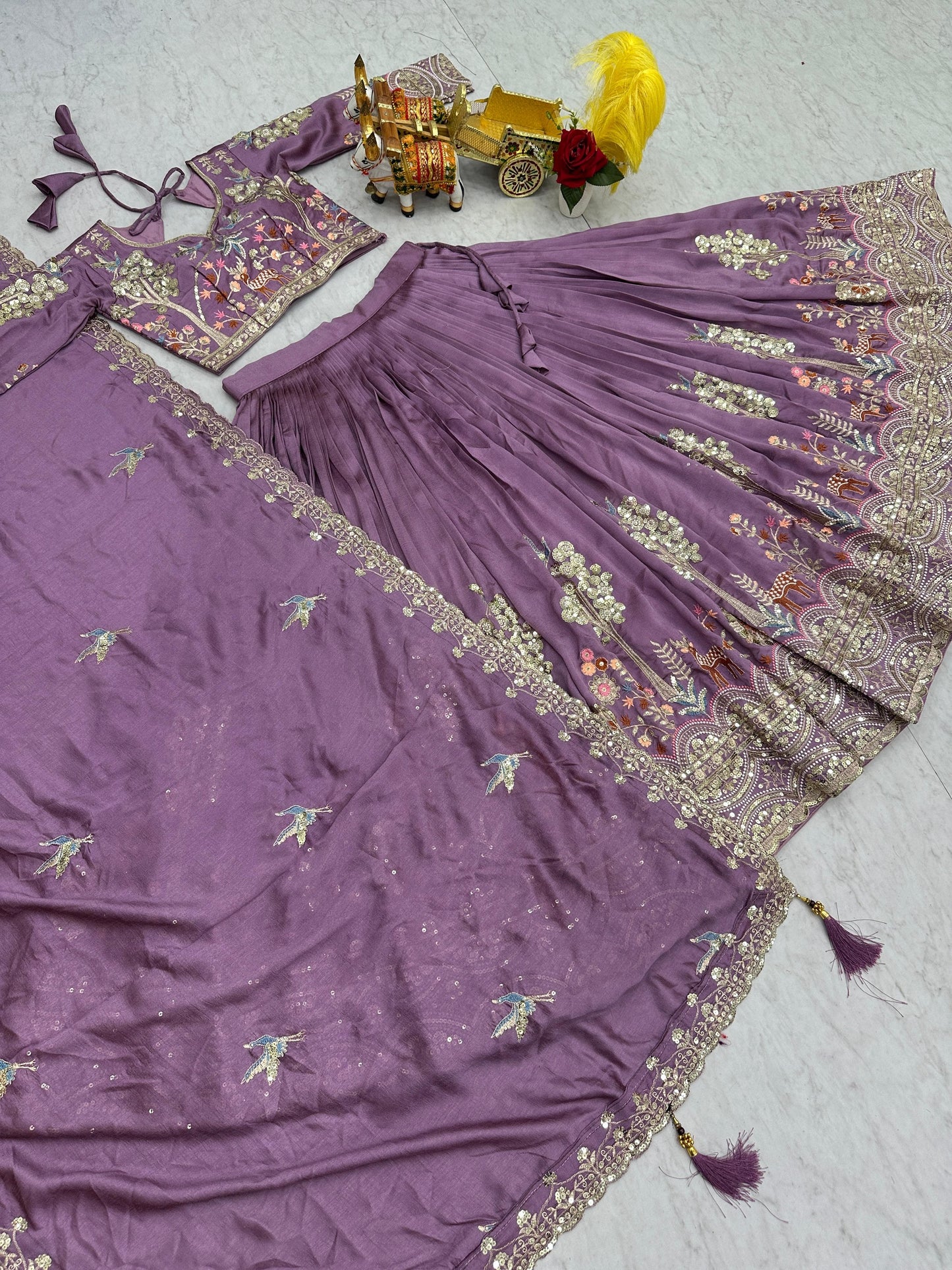 Pure Vichitra Lehenga Choli with Heavy Embroidery & Sequin Work