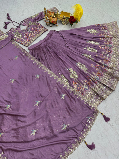 Pure Vichitra Lehenga Choli with Heavy Embroidery & Sequin Work