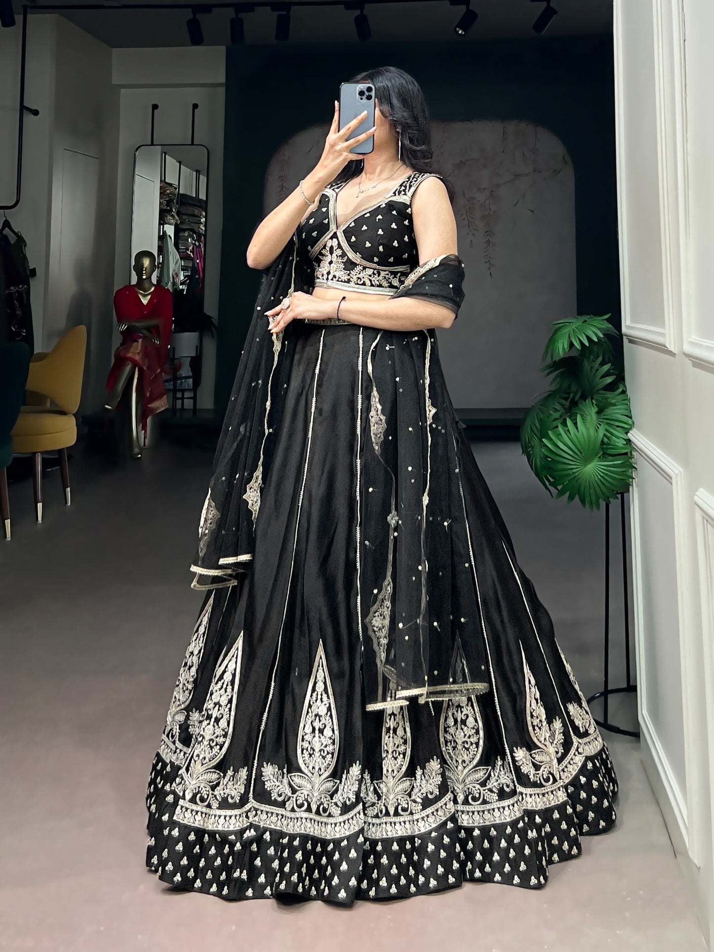 Naysha Silk Lehenga Choli with Thread & Sequins Embroidery & Net Dupatta