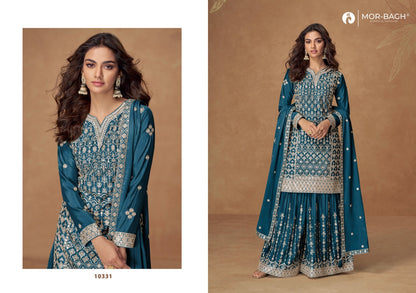 Sophisticated long-sleeved kurta paired with pleated sharara pants
