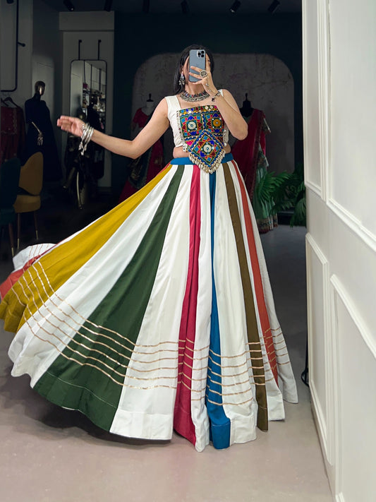 Navratri Special Multicolor Striped Lehenga with Patchwork Blouse