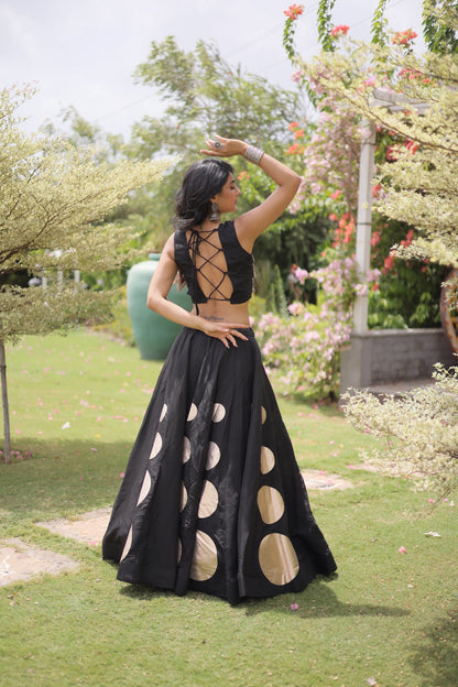 Roman Silk Polka Dot Lehenga Set with Mirror Work Choli