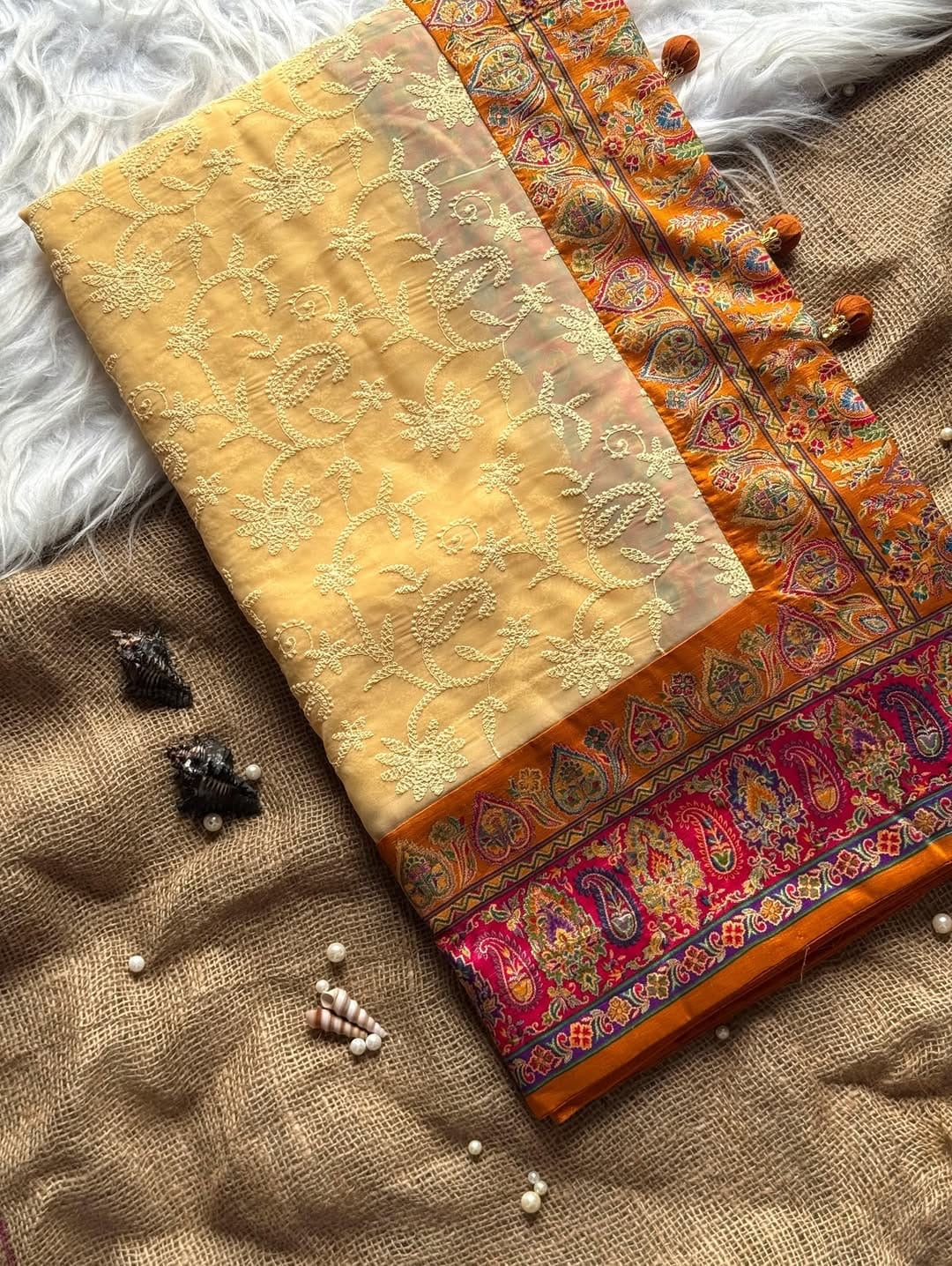 Georgette Luknowi With Pashmina Foil Print Saree