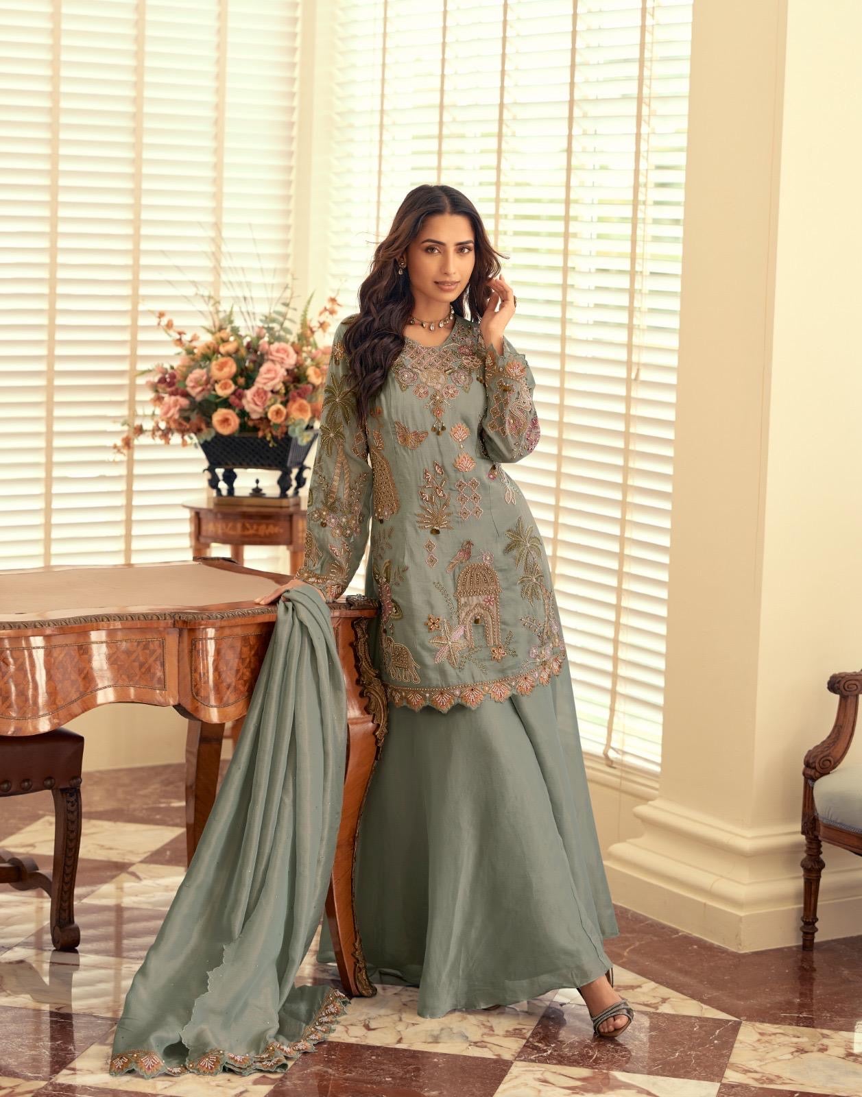 Sophisticated and Ethereal Hand Embroidered Kurti with Plazo