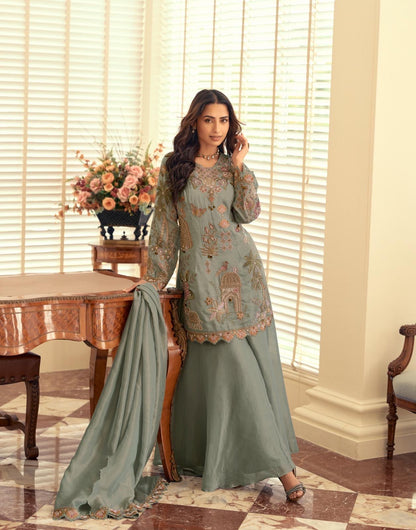 Sophisticated and Ethereal Hand Embroidered Kurti with Plazo