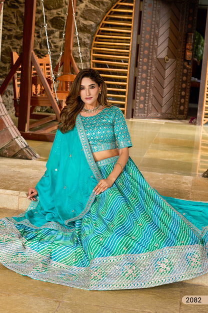 Leheriya Lehenga Choli with Embroidered Blouse and Dupatta