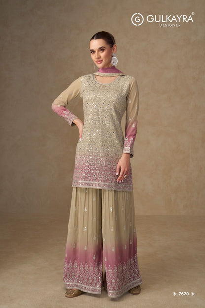 Georgette Sharara Suit with Mirror Work and intricate sequins