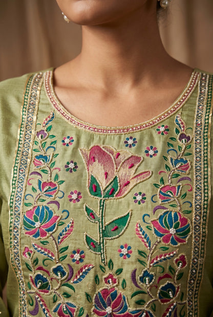 Elegant Banarsi Cotton Kurta Set with Hand Work