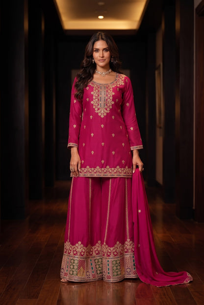 Pure Elegance Embroidered Kurta and Sharara Set with Dupatta