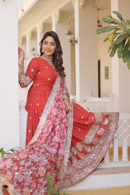 Floor-Length Anarkali gown with a vibrant Floral Dupatta