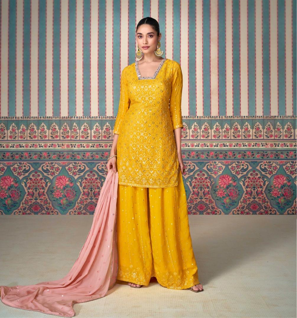 HEAVY EMBROIDERED TOP WITH EMBROIDERED SHARARA AND DUPATTA