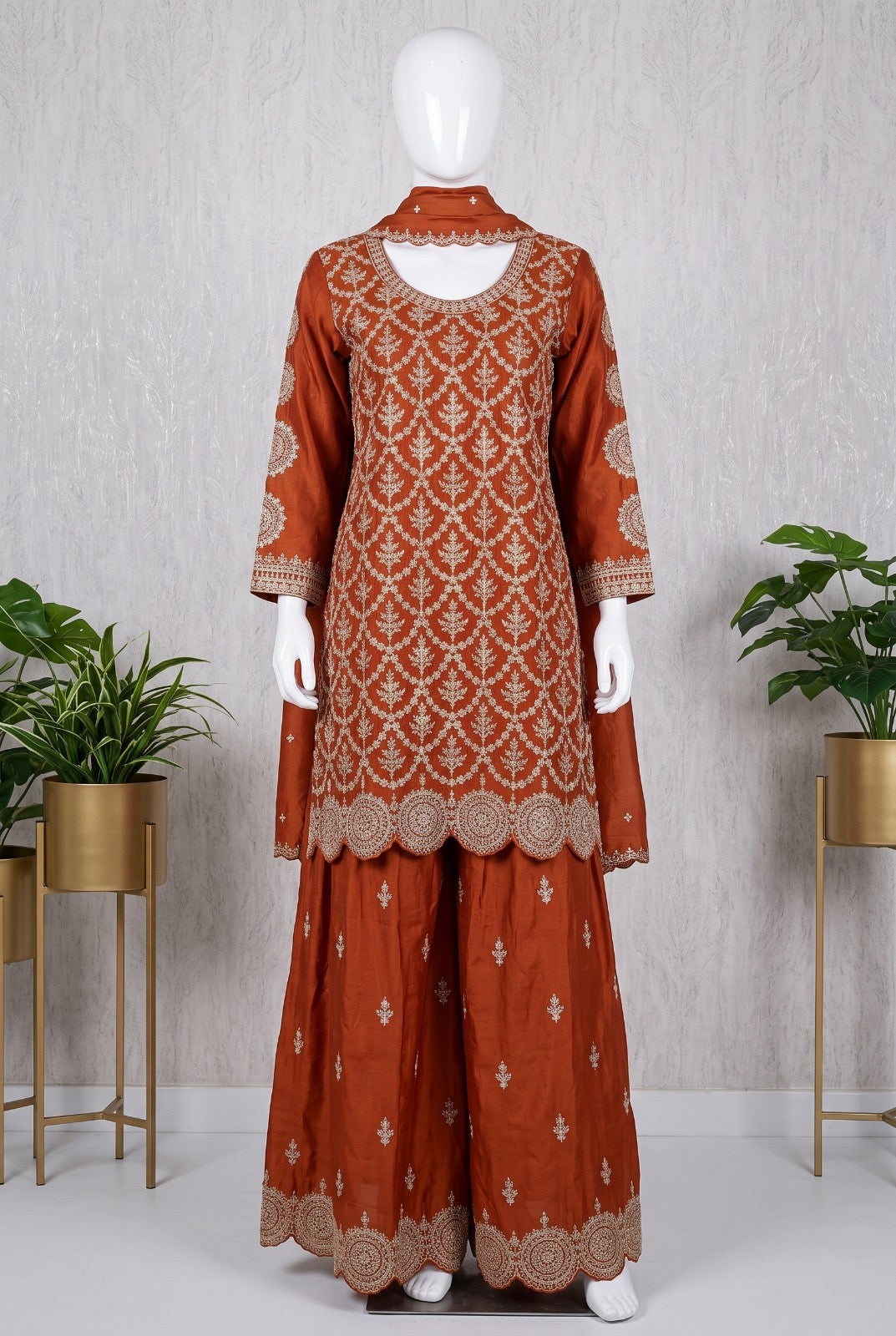 Festive Heavily Embroidered Kurti Sharara Set