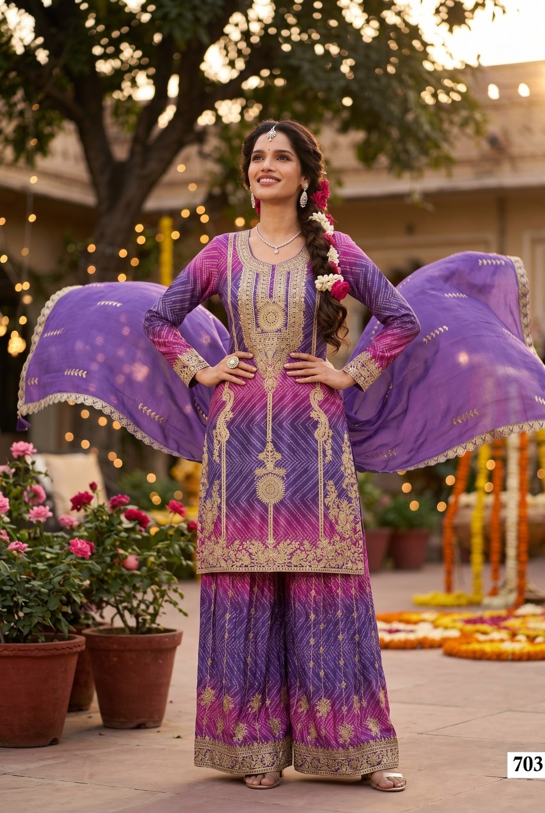 Festive Georgette Sharara Set featuring Traditional Gold Foil Work