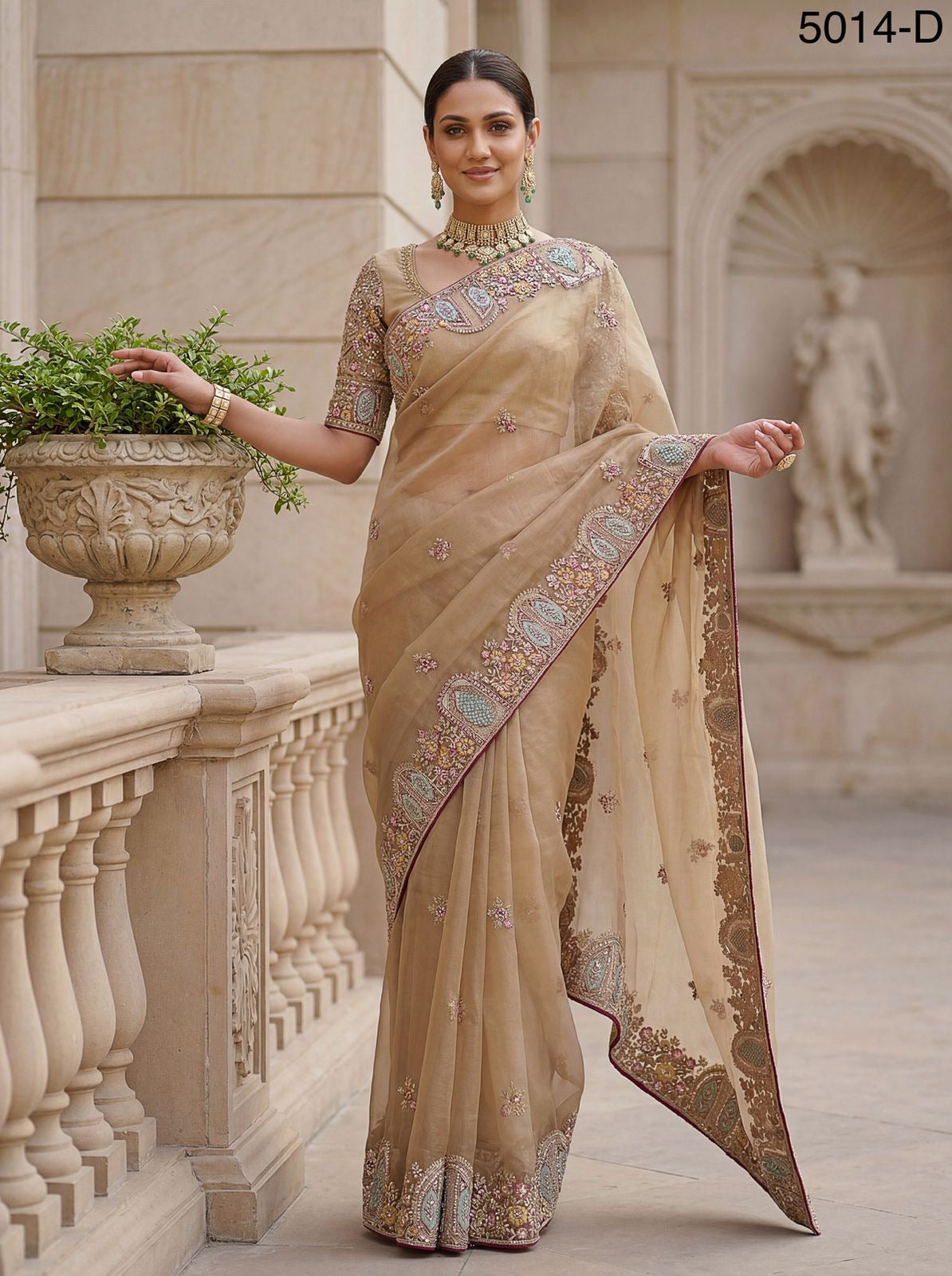 Attractive Pattern Designer Embroidery Partywear Saree