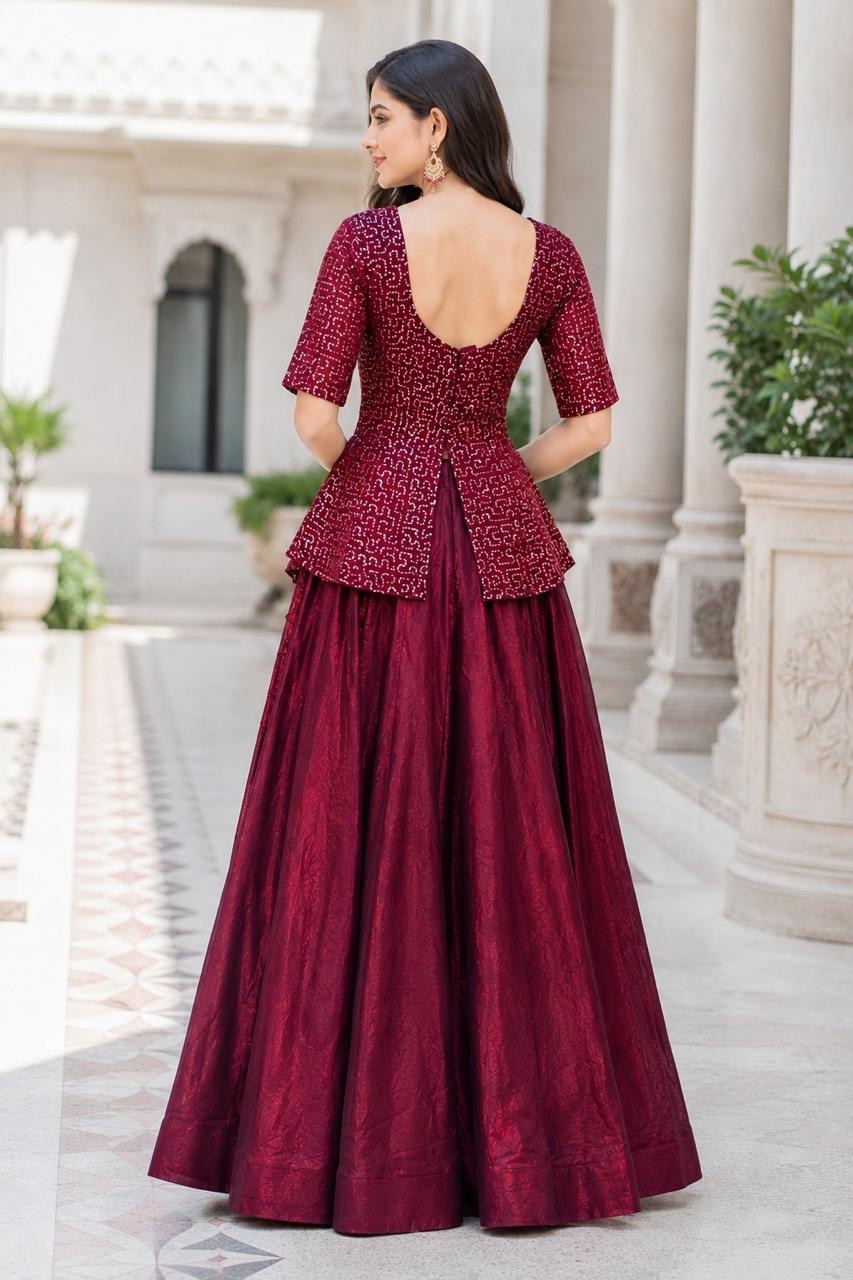 Royal Sequined Peplum Top with Flared Lehenga Skirt Set