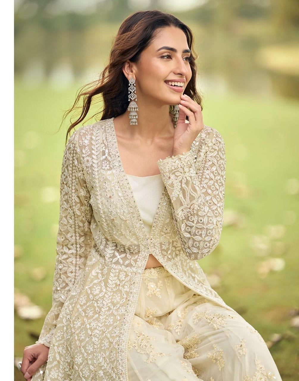 Gorgeous Premium Net Beads Embroidered Festive Plazzo Set