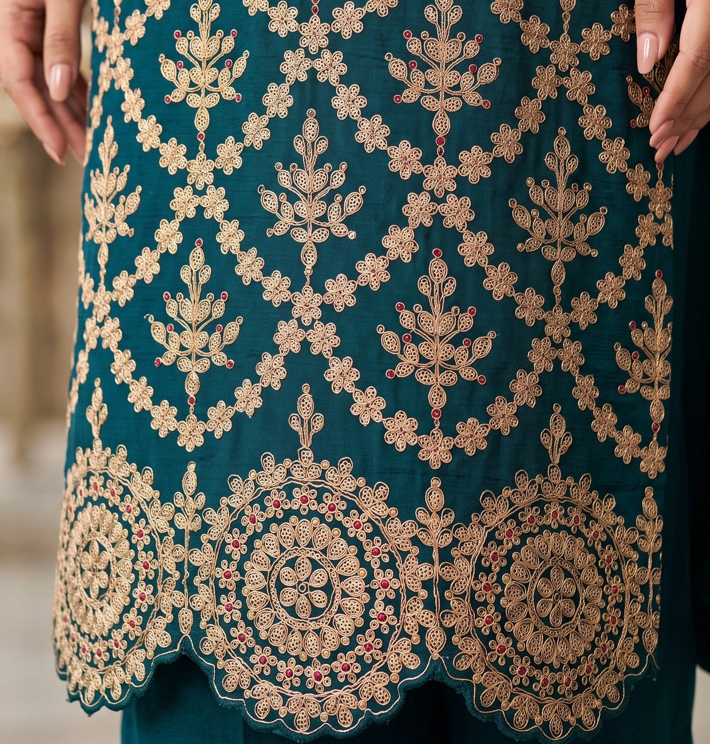 Festive Heavily Embroidered Kurti Sharara Set