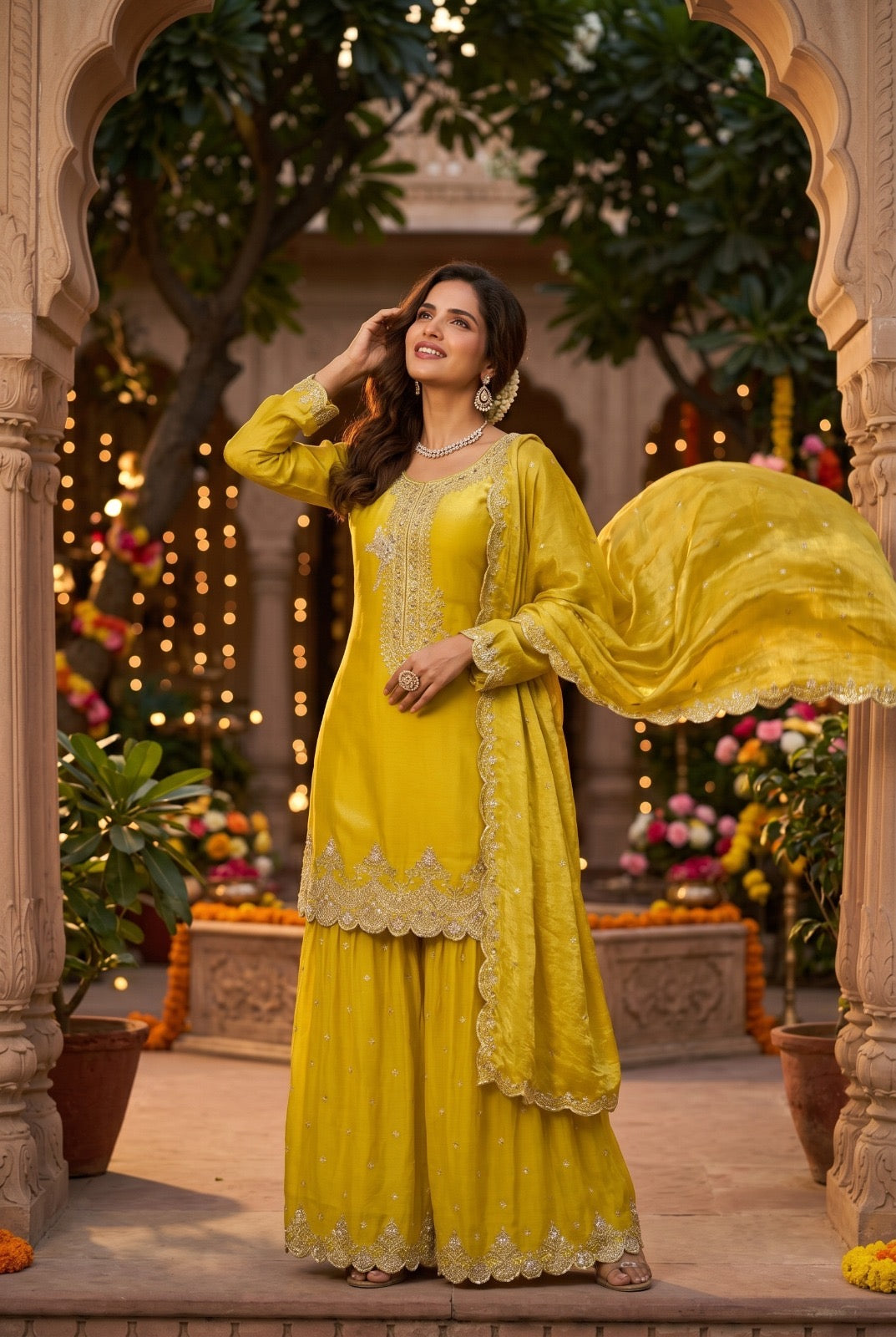Festive Tora Silk Plazo Set with Embroidery work