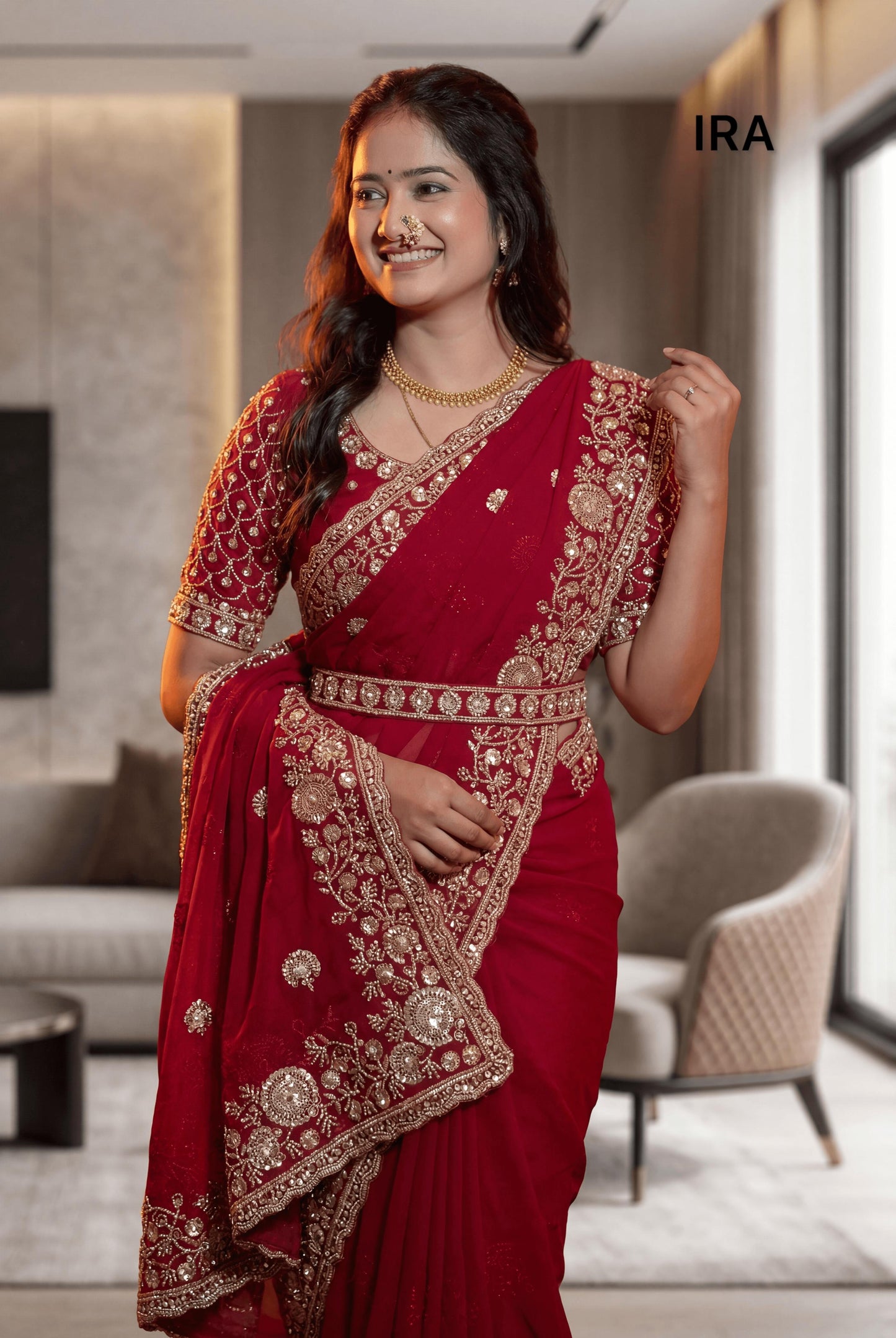Full Heavy Beads & Sequins Work Embroidery Work Party Wear Saree
